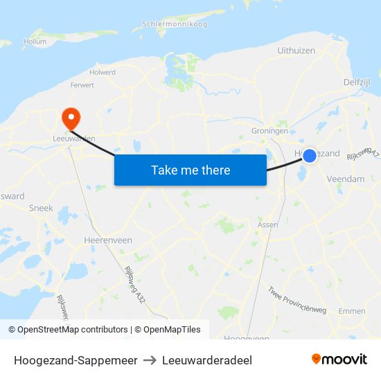 Hoogezand-Sappemeer to Leeuwarderadeel map