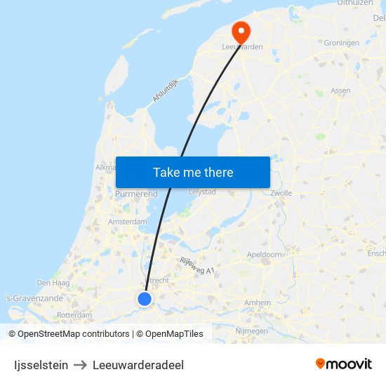 Ijsselstein to Leeuwarderadeel map