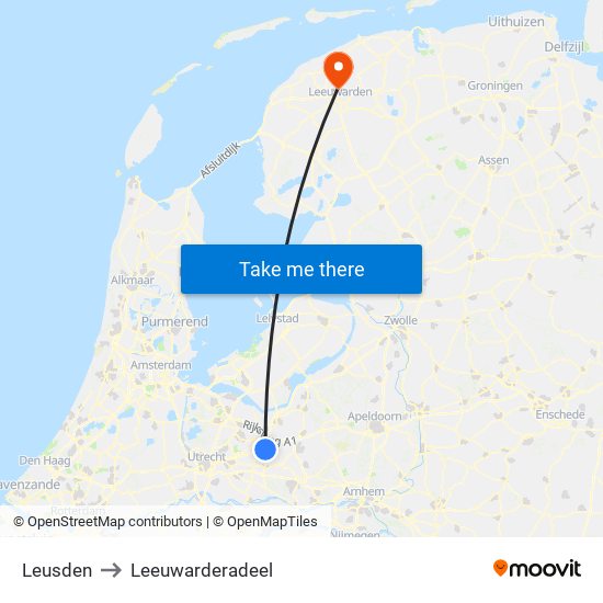 Leusden to Leeuwarderadeel map