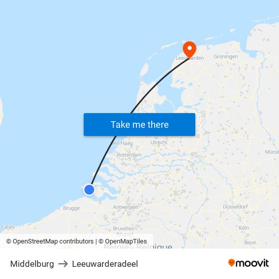 Middelburg to Leeuwarderadeel map