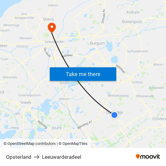 Opsterland to Leeuwarderadeel map