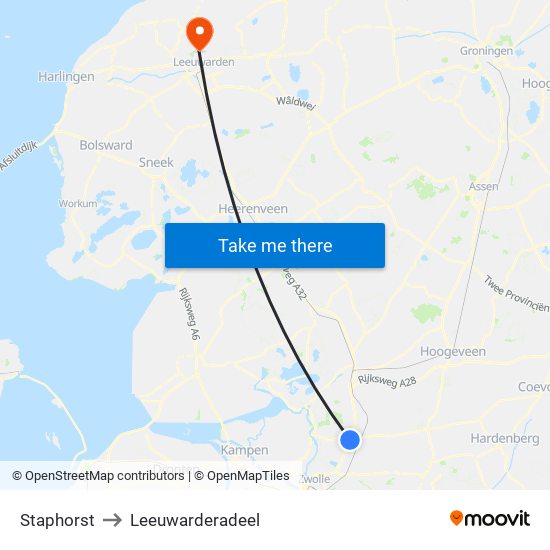 Staphorst to Leeuwarderadeel map