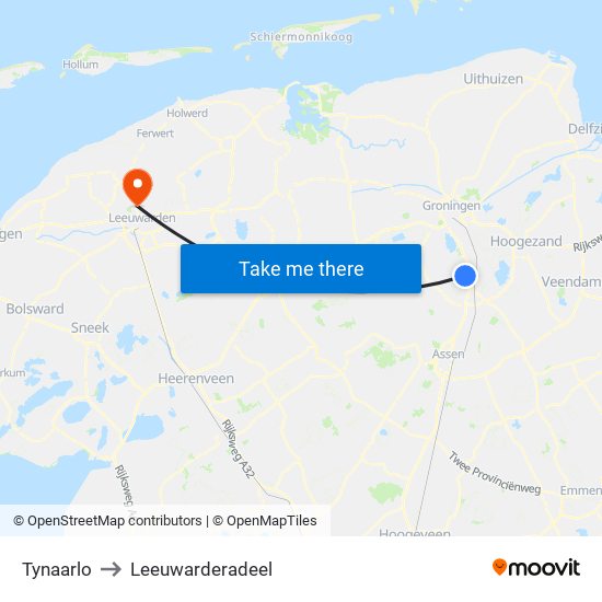 Tynaarlo to Leeuwarderadeel map