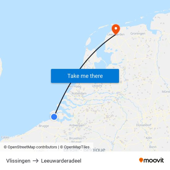 Vlissingen to Leeuwarderadeel map