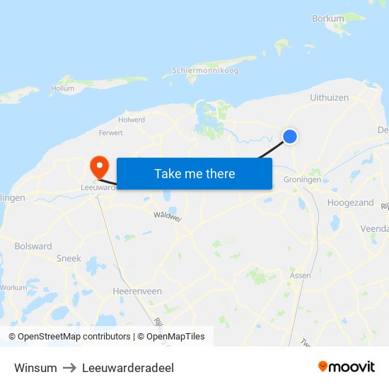 Winsum to Leeuwarderadeel map