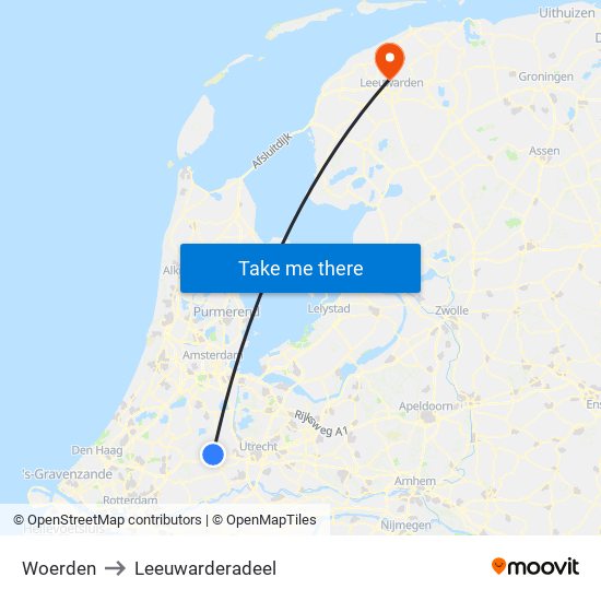 Woerden to Leeuwarderadeel map