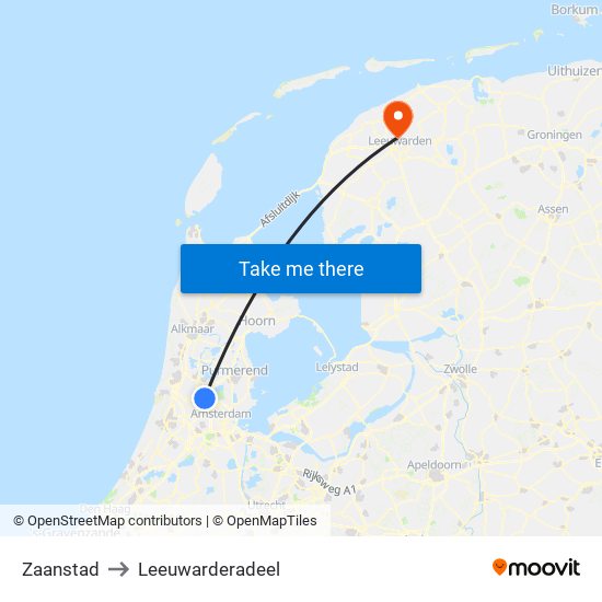 Zaanstad to Leeuwarderadeel map