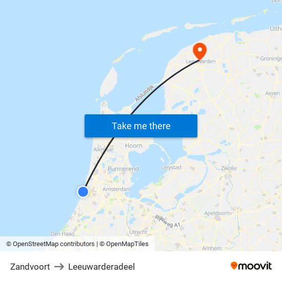 Zandvoort to Leeuwarderadeel map