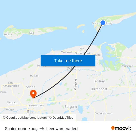 Schiermonnikoog to Leeuwarderadeel map