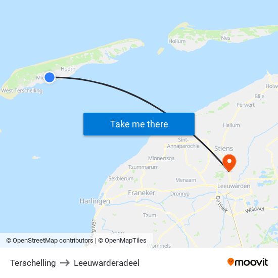 Terschelling to Leeuwarderadeel map