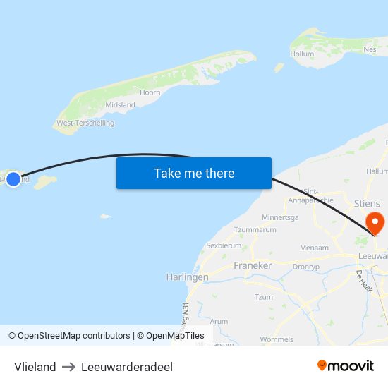 Vlieland to Leeuwarderadeel map