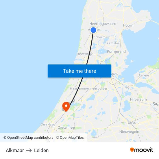 Alkmaar to Leiden map