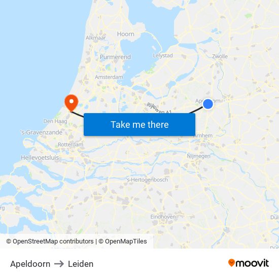 Apeldoorn to Leiden map