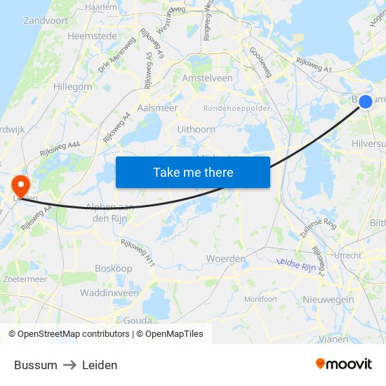 Bussum to Leiden map