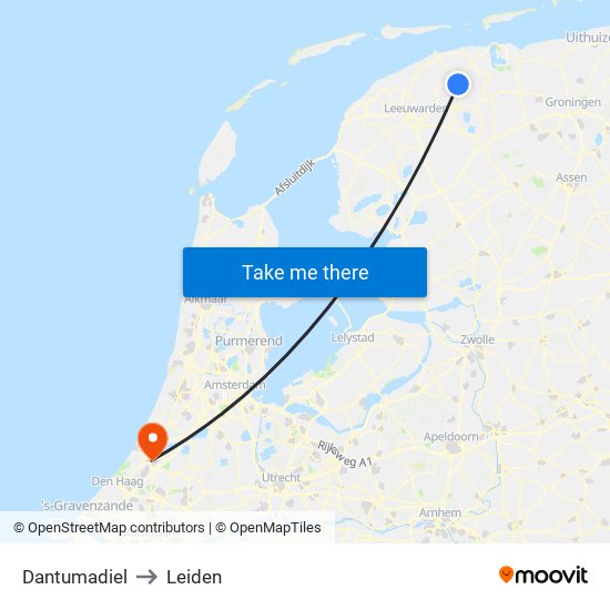 Dantumadiel to Leiden map
