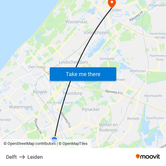 Delft to Leiden map
