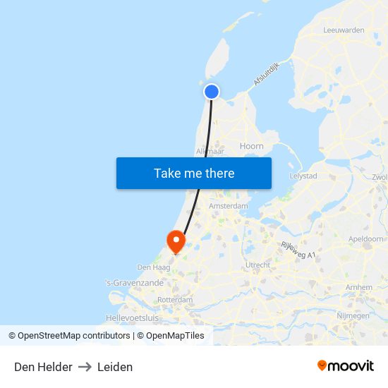 Den Helder to Leiden map