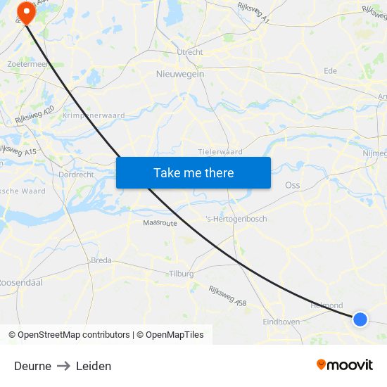 Deurne to Leiden map