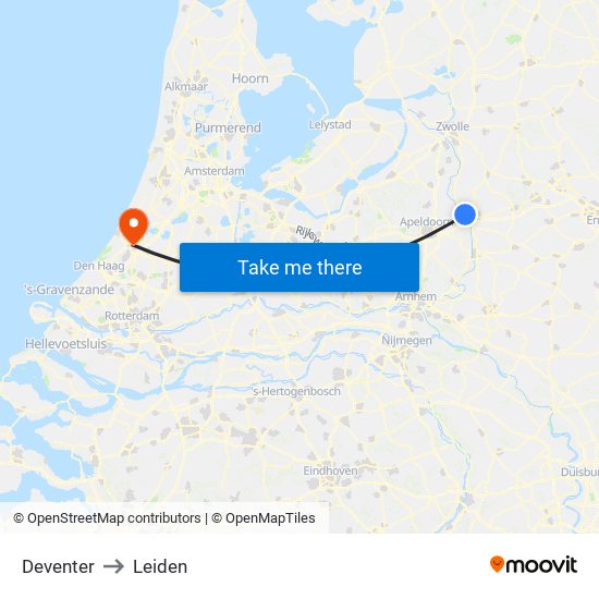 Deventer to Leiden map