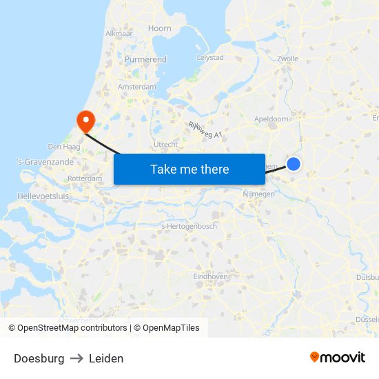 Doesburg to Leiden map
