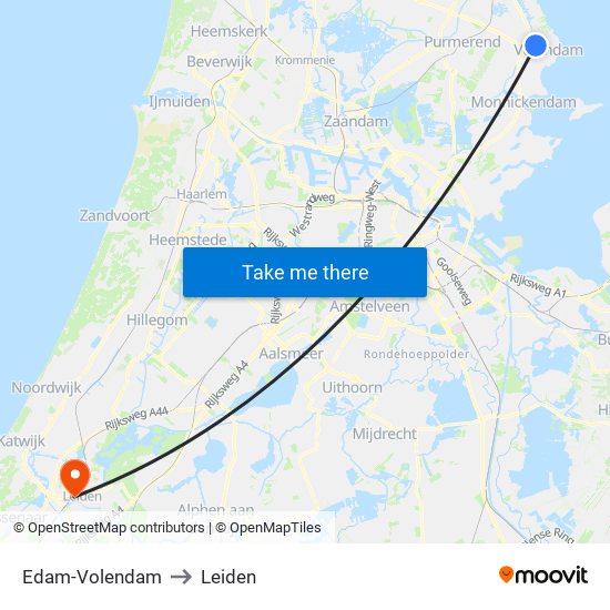 Edam-Volendam to Leiden map