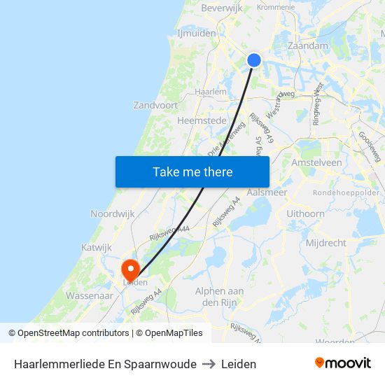 Haarlemmerliede En Spaarnwoude to Leiden map