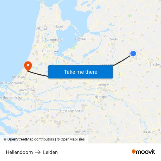 Hellendoorn to Leiden map