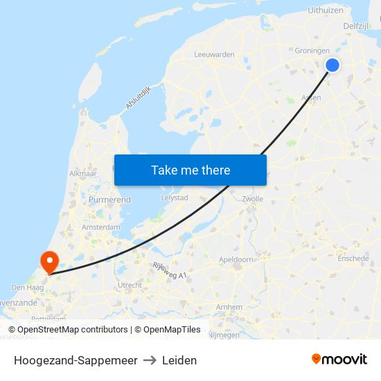 Hoogezand-Sappemeer to Leiden map