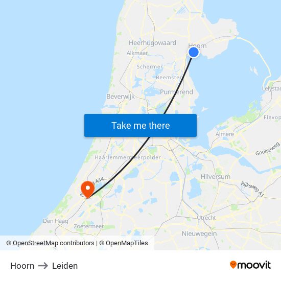 Hoorn to Leiden map