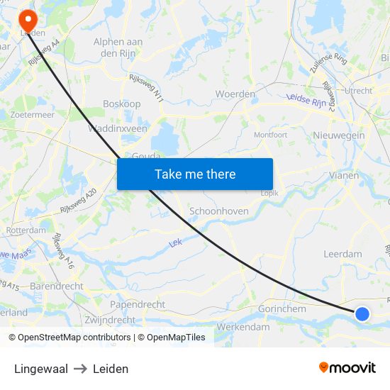 Lingewaal to Leiden map