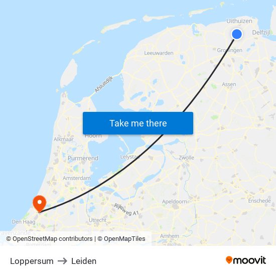 Loppersum to Leiden map