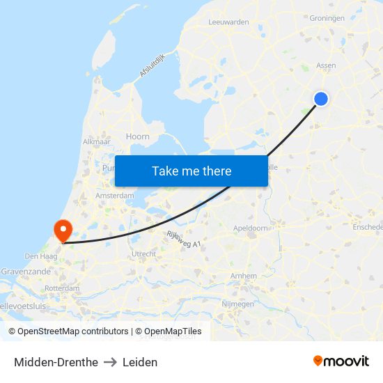 Midden-Drenthe to Leiden map