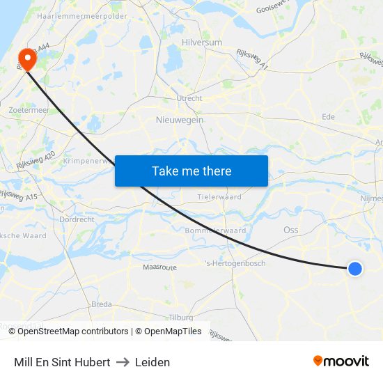 Mill En Sint Hubert to Leiden map