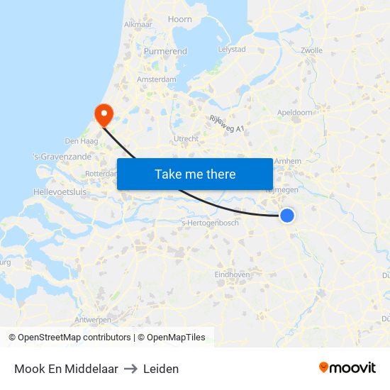 Mook En Middelaar to Leiden map