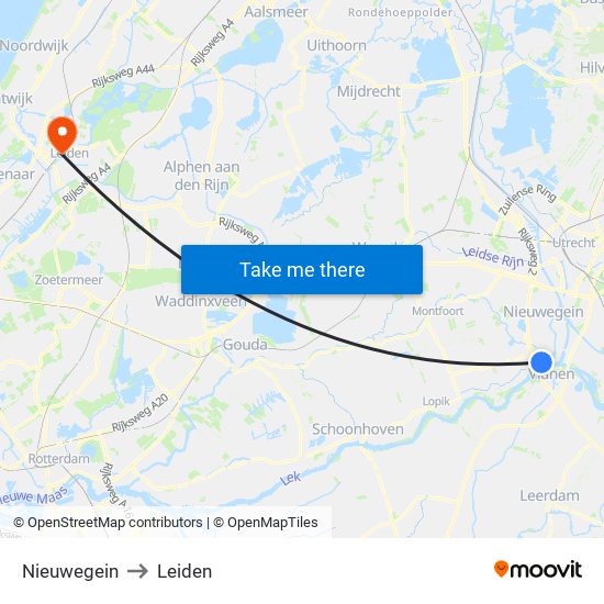 Nieuwegein to Leiden map