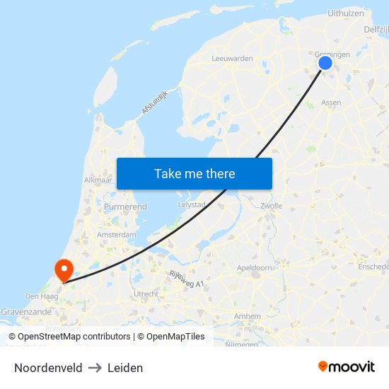 Noordenveld to Leiden map