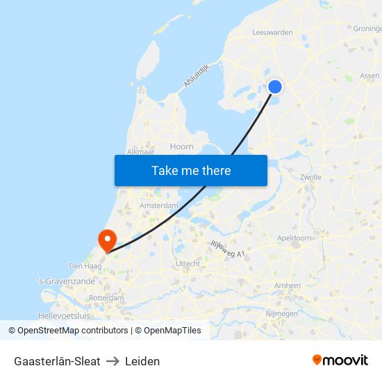 Gaasterlân-Sleat to Leiden map