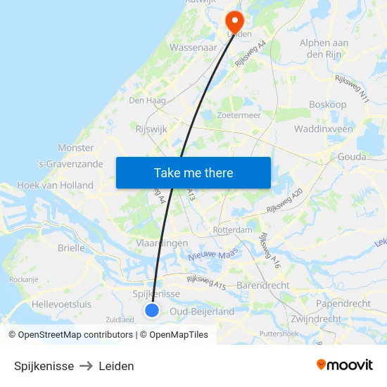 Spijkenisse to Leiden map