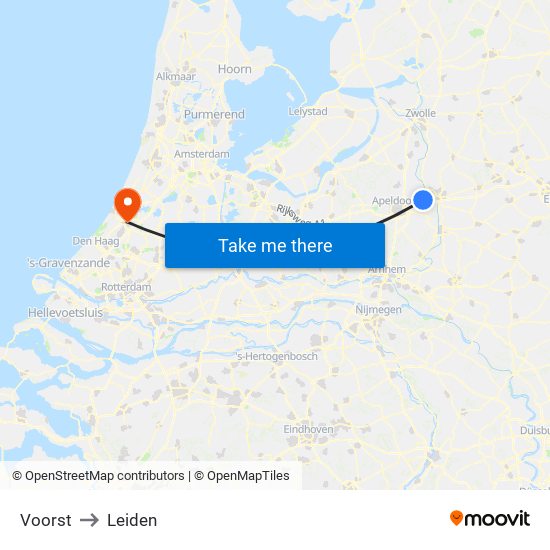 Voorst to Leiden map