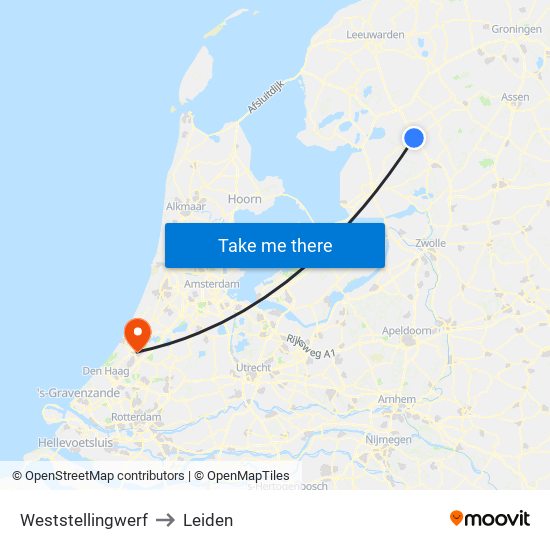 Weststellingwerf to Leiden map