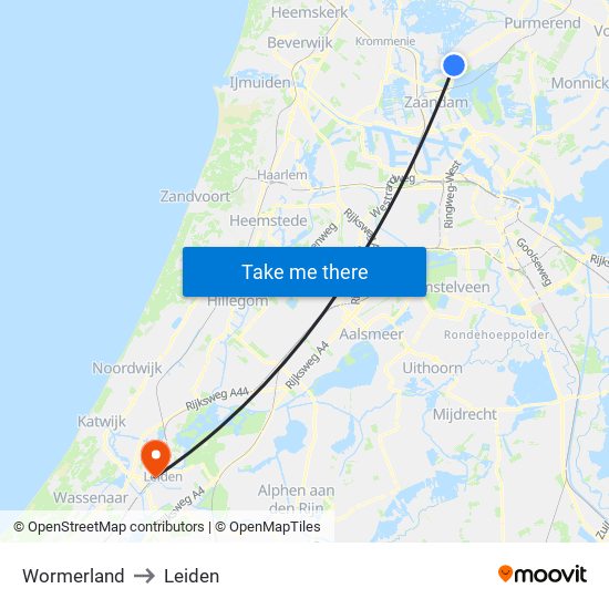 Wormerland to Leiden map