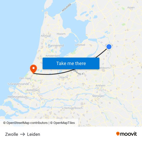 Zwolle to Leiden map