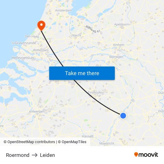 Roermond to Leiden map