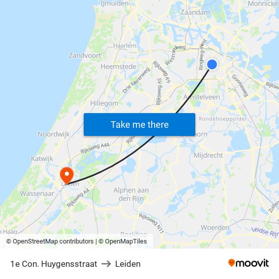 1e Con. Huygensstraat to Leiden map