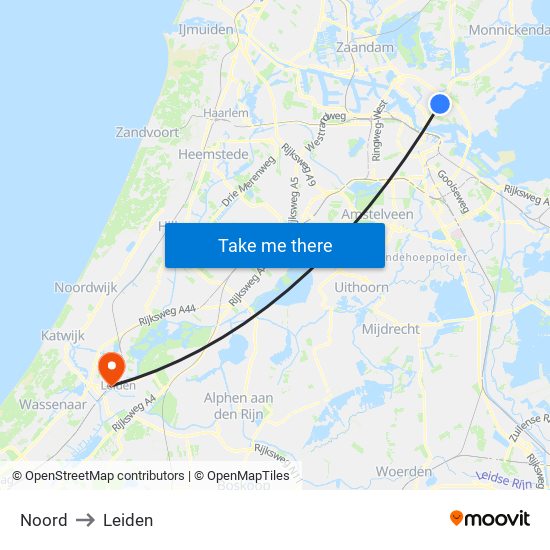 Noord to Leiden map