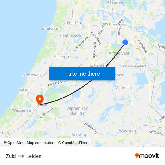 Zuid to Leiden map