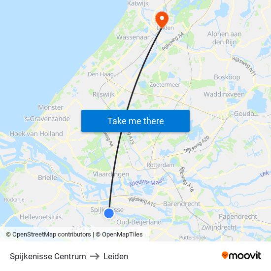 Spijkenisse Centrum to Leiden map