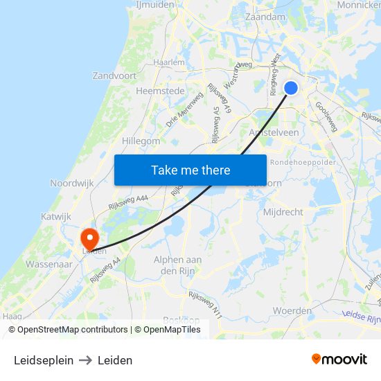 Leidseplein to Leiden map