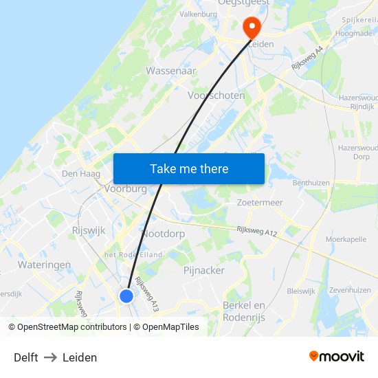 Delft to Leiden map