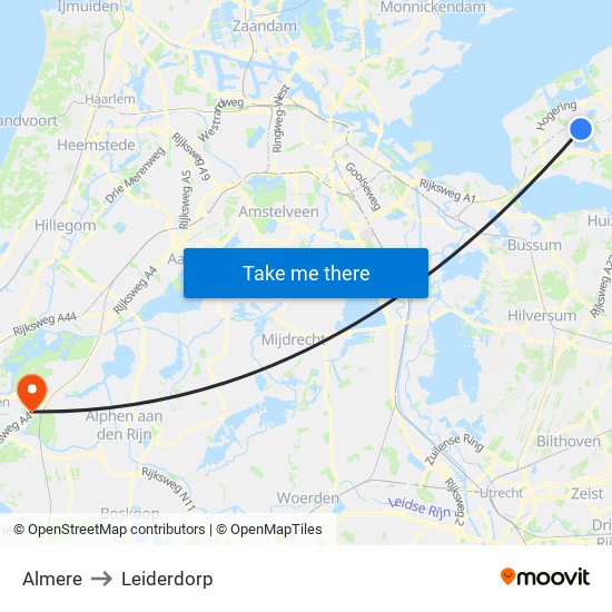 Almere to Leiderdorp map